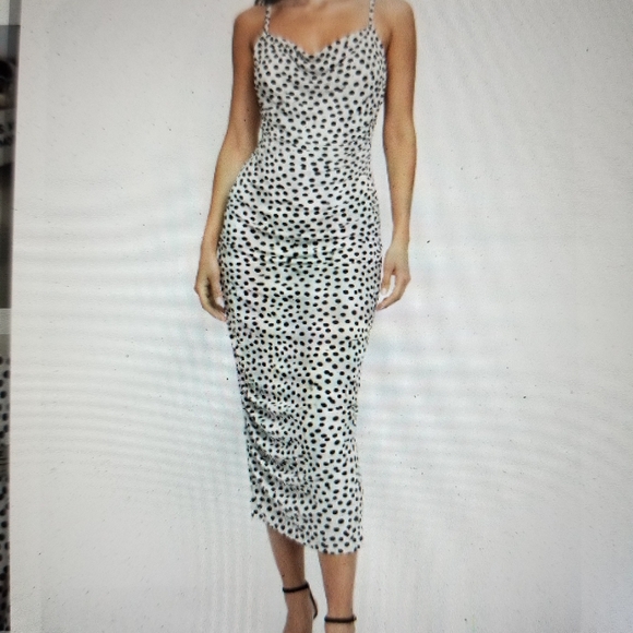Zara Dresses & Skirts - Zara Black and White Polka Dot Ruched Bodycon Dress Small